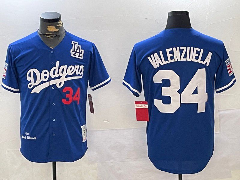 Men Los Angeles Dodgers #34 Valenzuela Blue Throwback Game 2024 Nike MLB Jersey style 11205